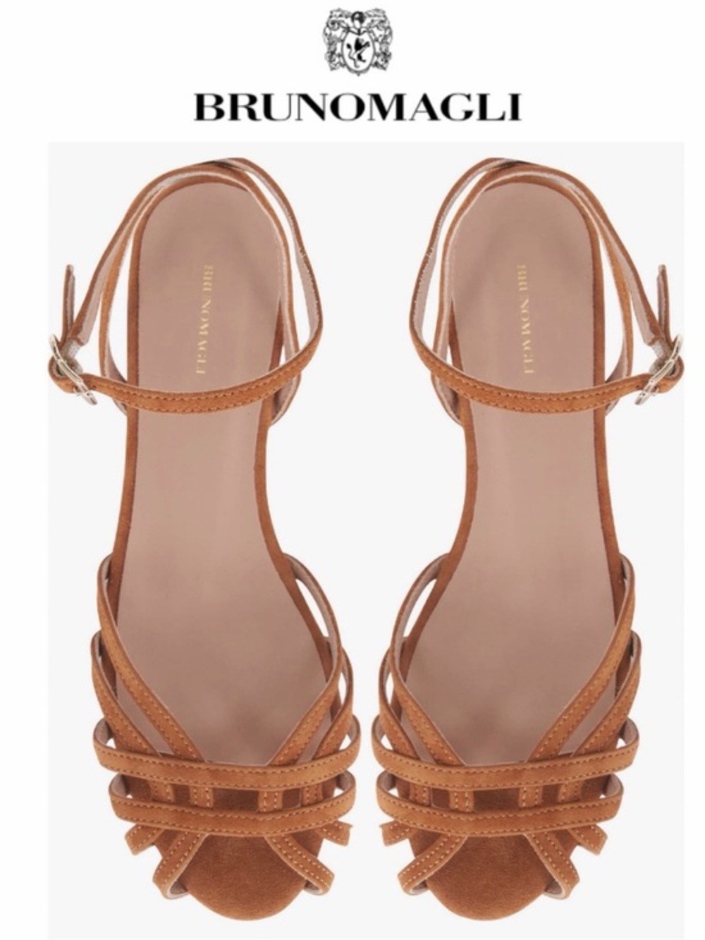 Bruno Magli Marta Ankle Strap Sandal Cognac Suede Tan 7.5 $298 NEW